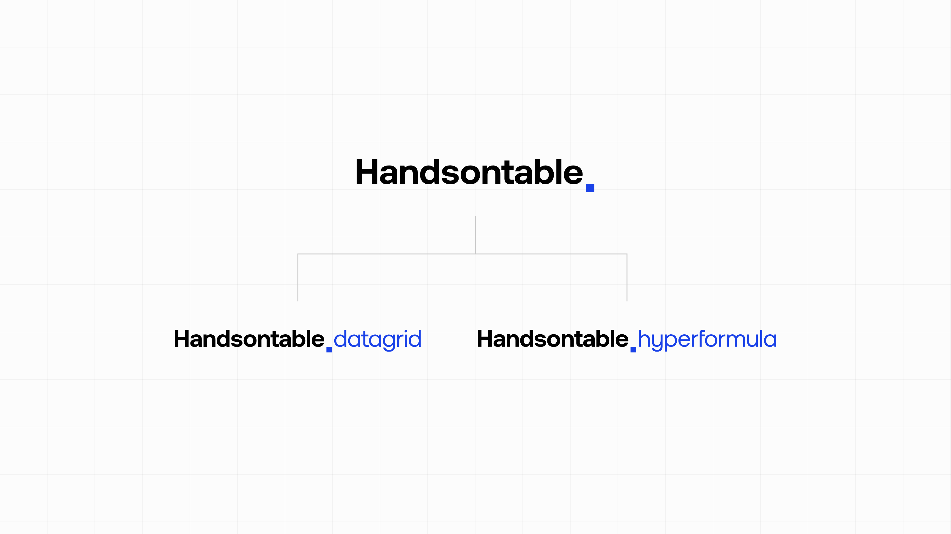 The Handsontable logo with two branches below it: the Handsontable DataGrid and Handsontable HyperFormula logotypes.