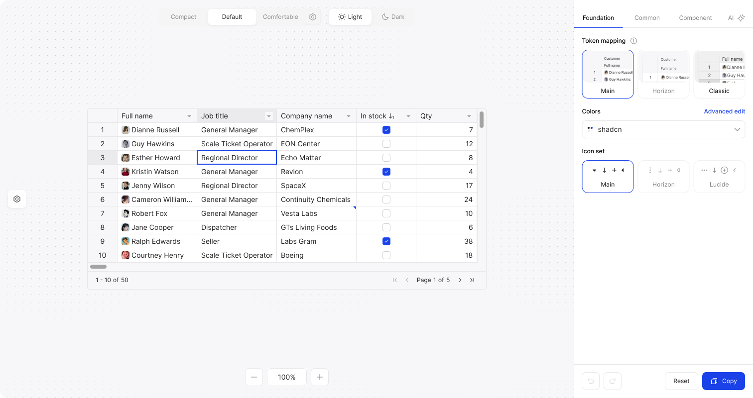 Handsontable 17.0.0 Theme Builder 2.0