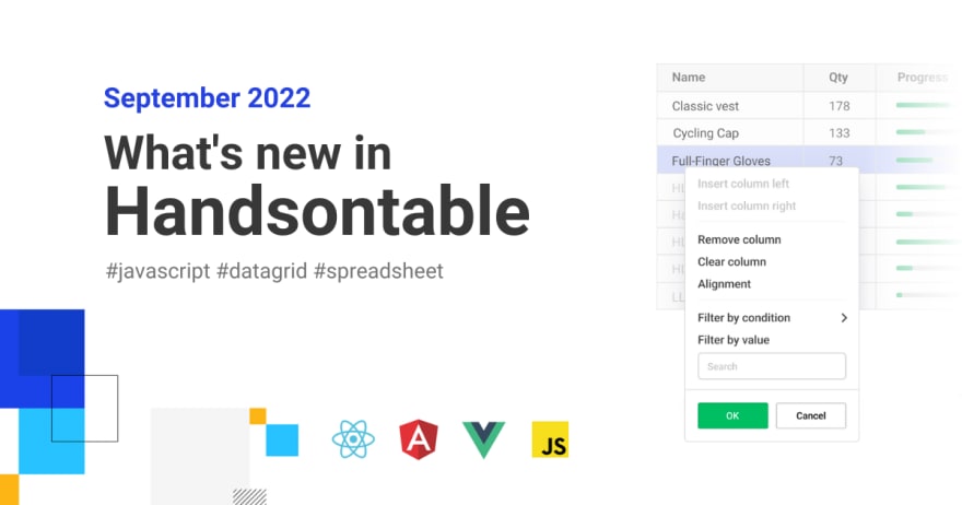 graphic showing the blog post's title: what's new in handsontable data grid september 2022
