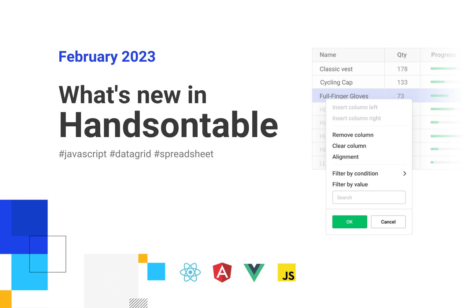 Illustration for a blog post - What's new in Handsontable - February 2023